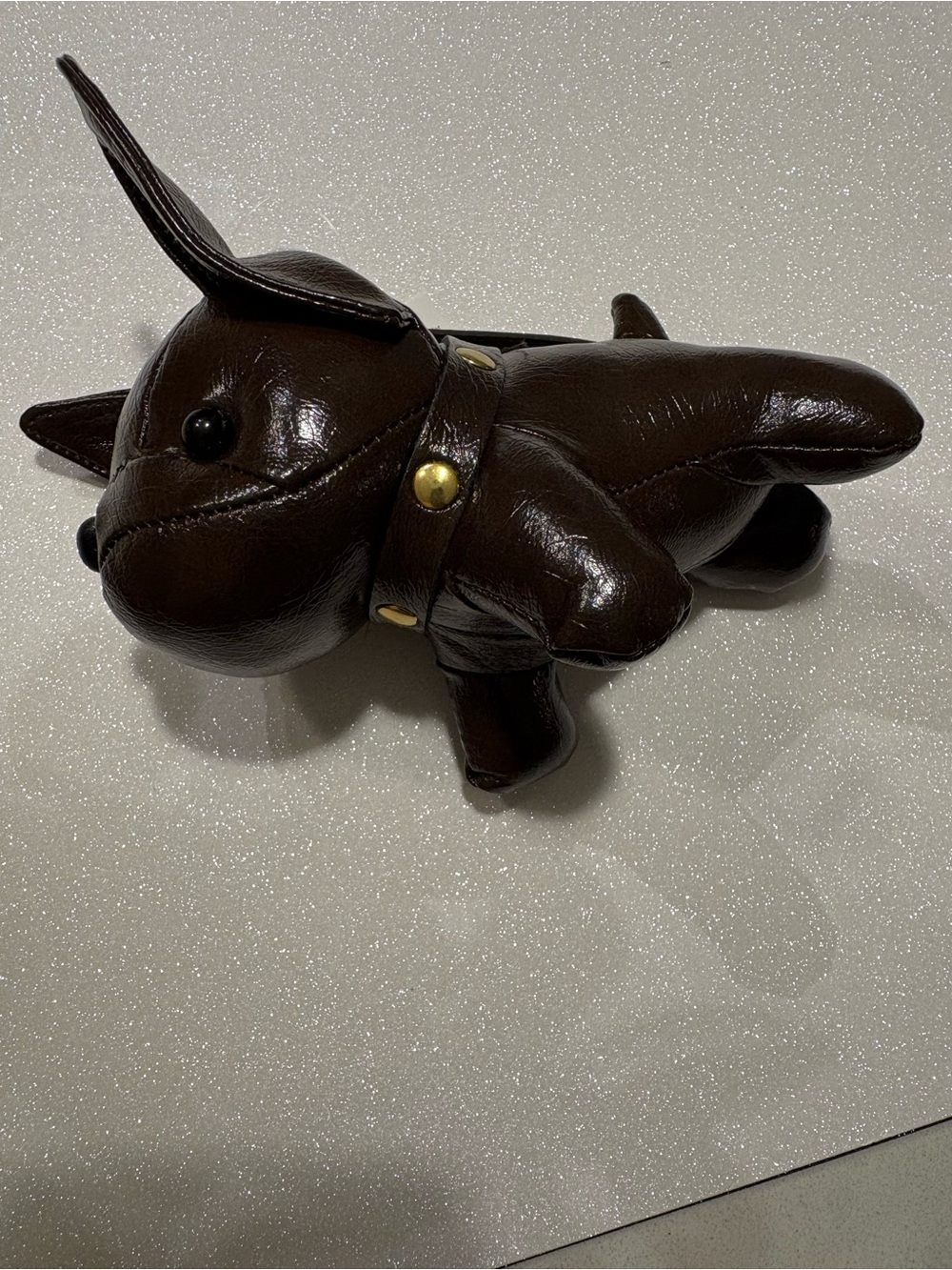 Plush Leather-Look Big Dog Bag Charm in Dark Brown